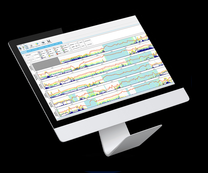 A photo showing a computer monitor displaying graphs.