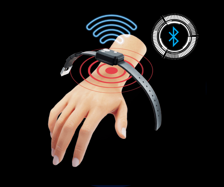 A photo showing a 3D image of an actigraph above a wrist