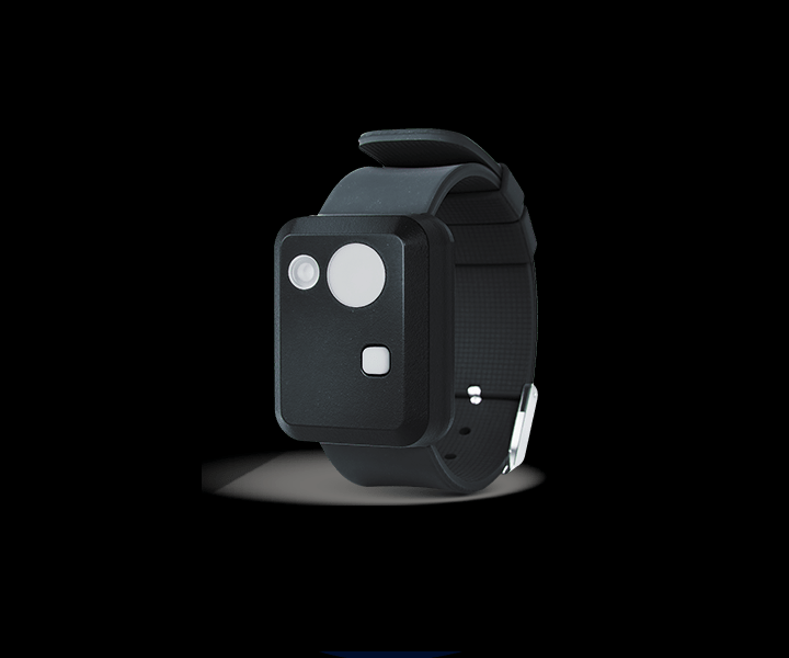 A photo showing an actigraph watch against a black background.