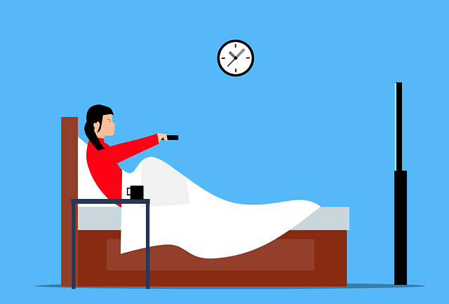 illustration of a woman watching TV in her bed