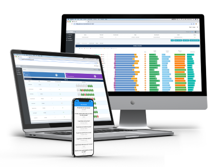 Digital sleep research platform displaying participant monitoring data across desktop and mobile devices for real-time study management.